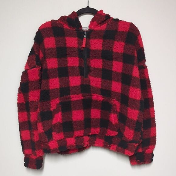Red and Black Buffalo Check Hoodie Sherpa NWT - Picture 1 of 5